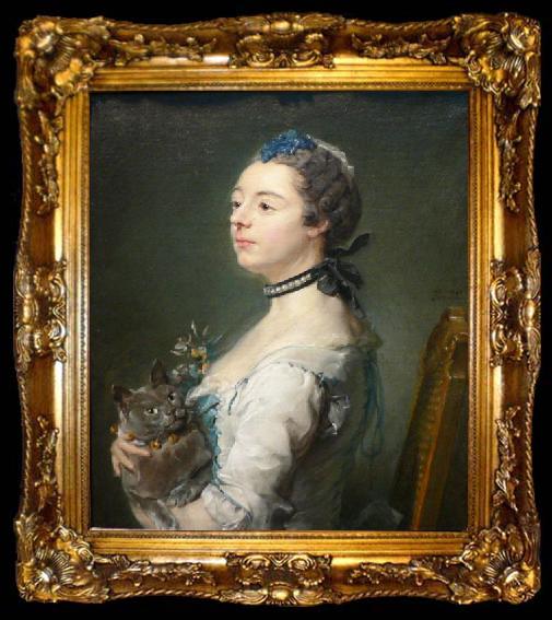 framed  Jean-Baptiste Perronneau Portrait of Magdaleine Pinceloup de la Grange, nee de Parseval, ta009-2